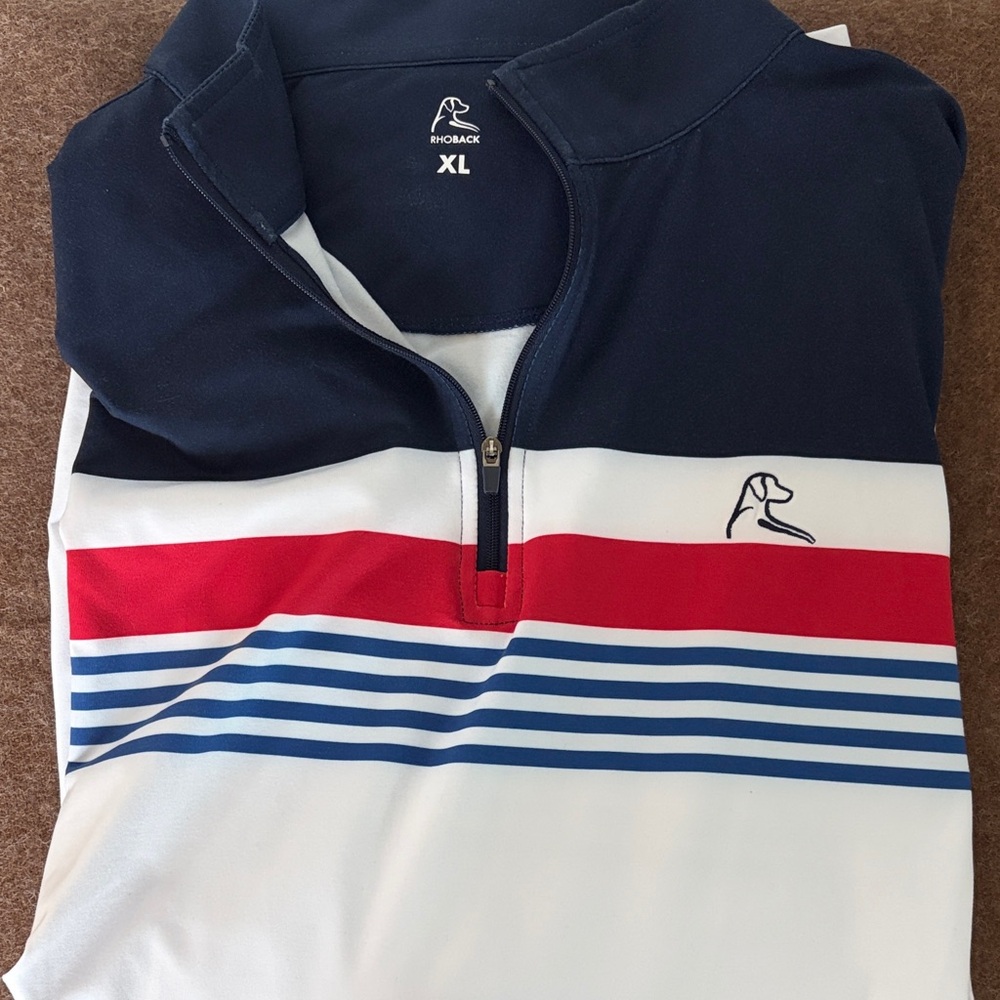 Rhoback Navy, Red, and White Polo Shirt Long Sleeve